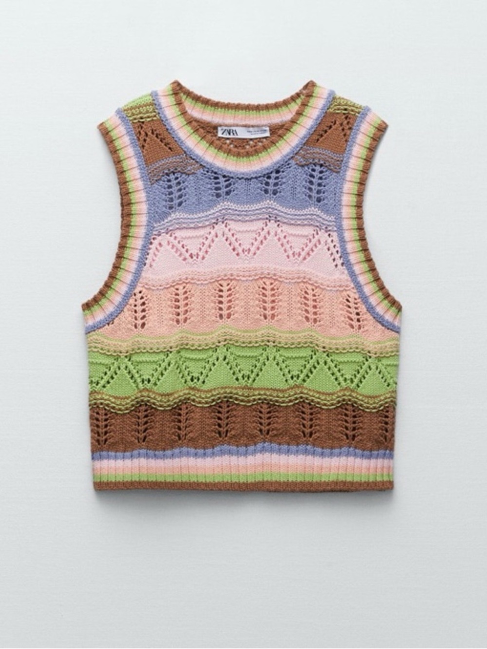 Zara Pastel Striped Crochet Knit Vest - Spring Cropped Vest Size S NWT